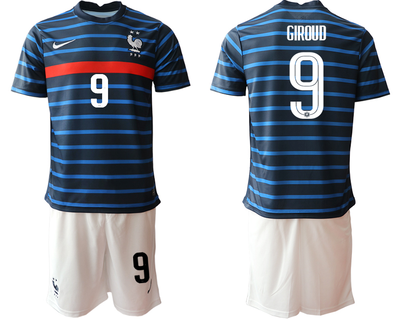Men 2021 France home #9 soccer jerseys->france jersey->Soccer Country Jersey